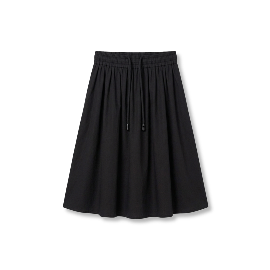 Gathered Skirt with Drawstring and Pockets - Black