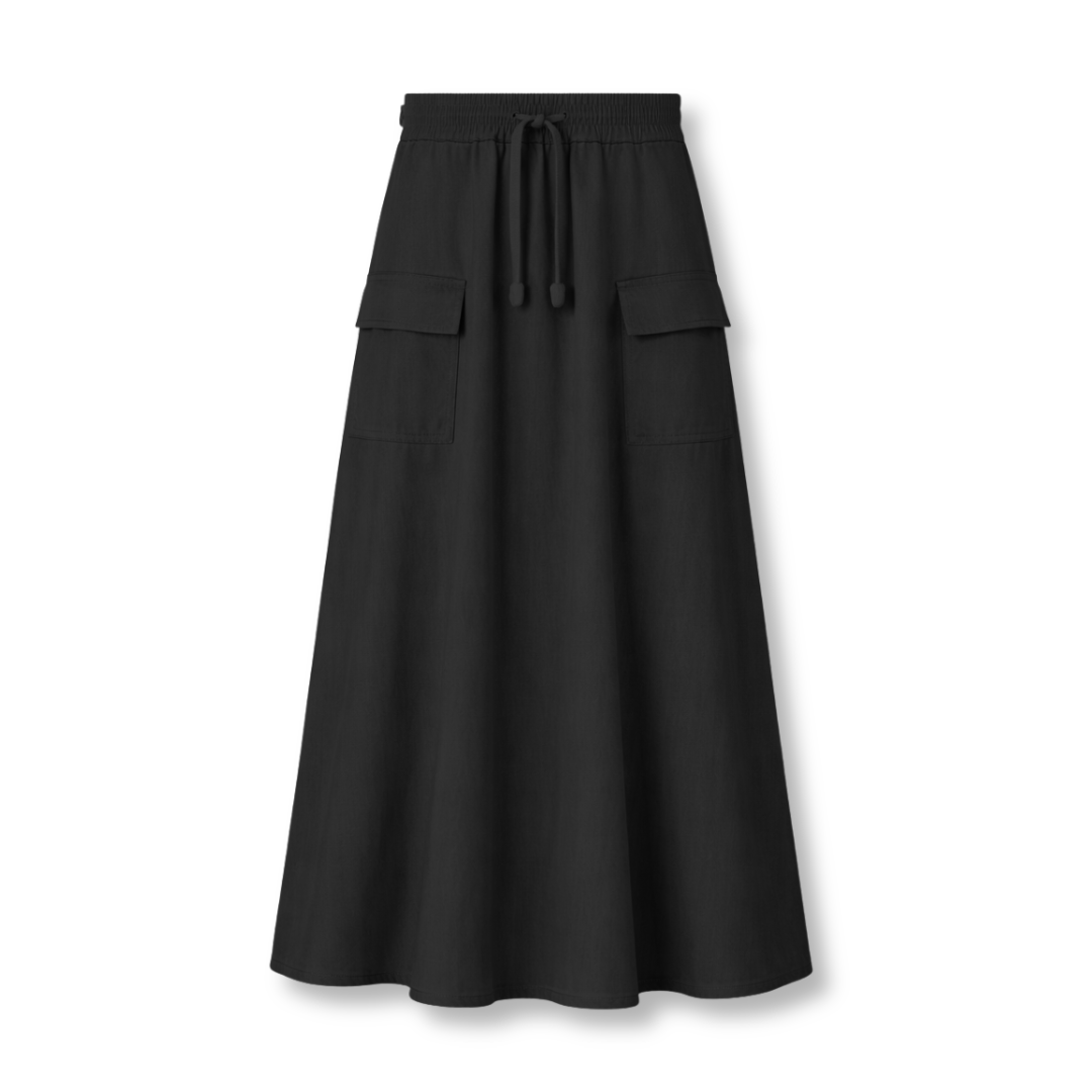 Maxi Cargo Skirt with Drawstring - Black