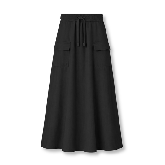 Maxi Cargo Skirt with Drawstring - Black