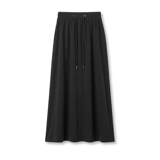 Maxi Camp Skirt with Drawstring - Black