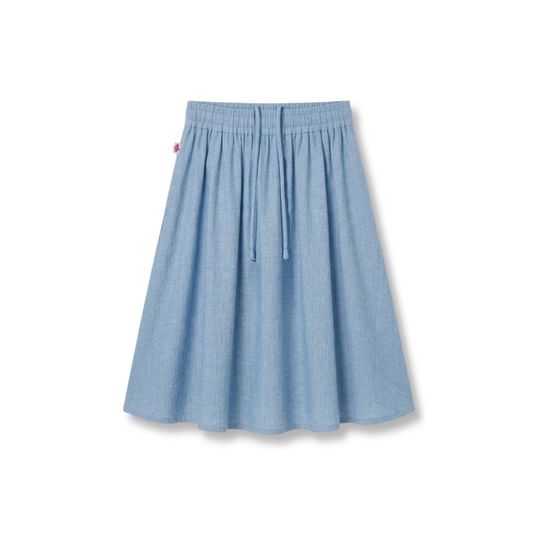 Gathered Skirt with Drawstring - Light Denim