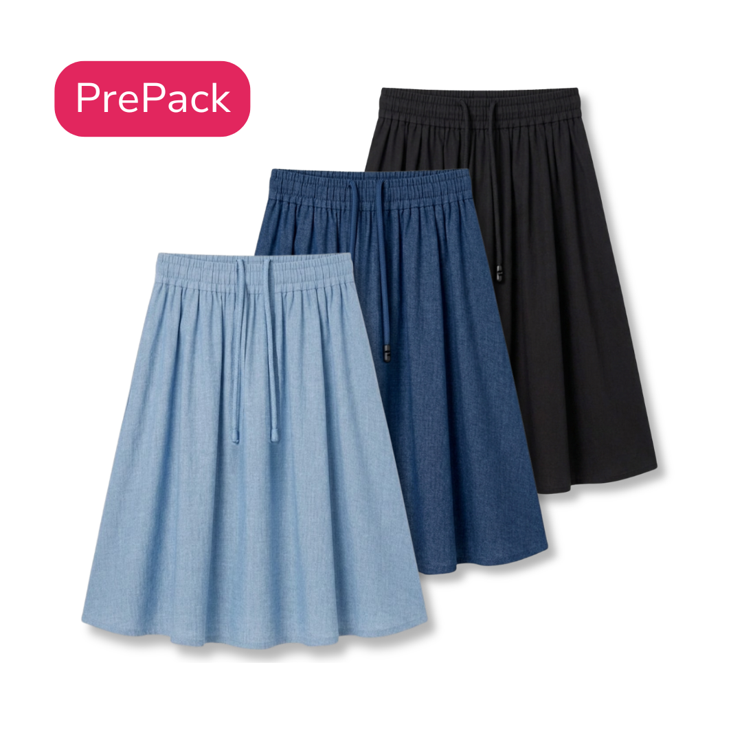 Gathered Skirts 3 Pack - Black, Light Denim, Dark Denim