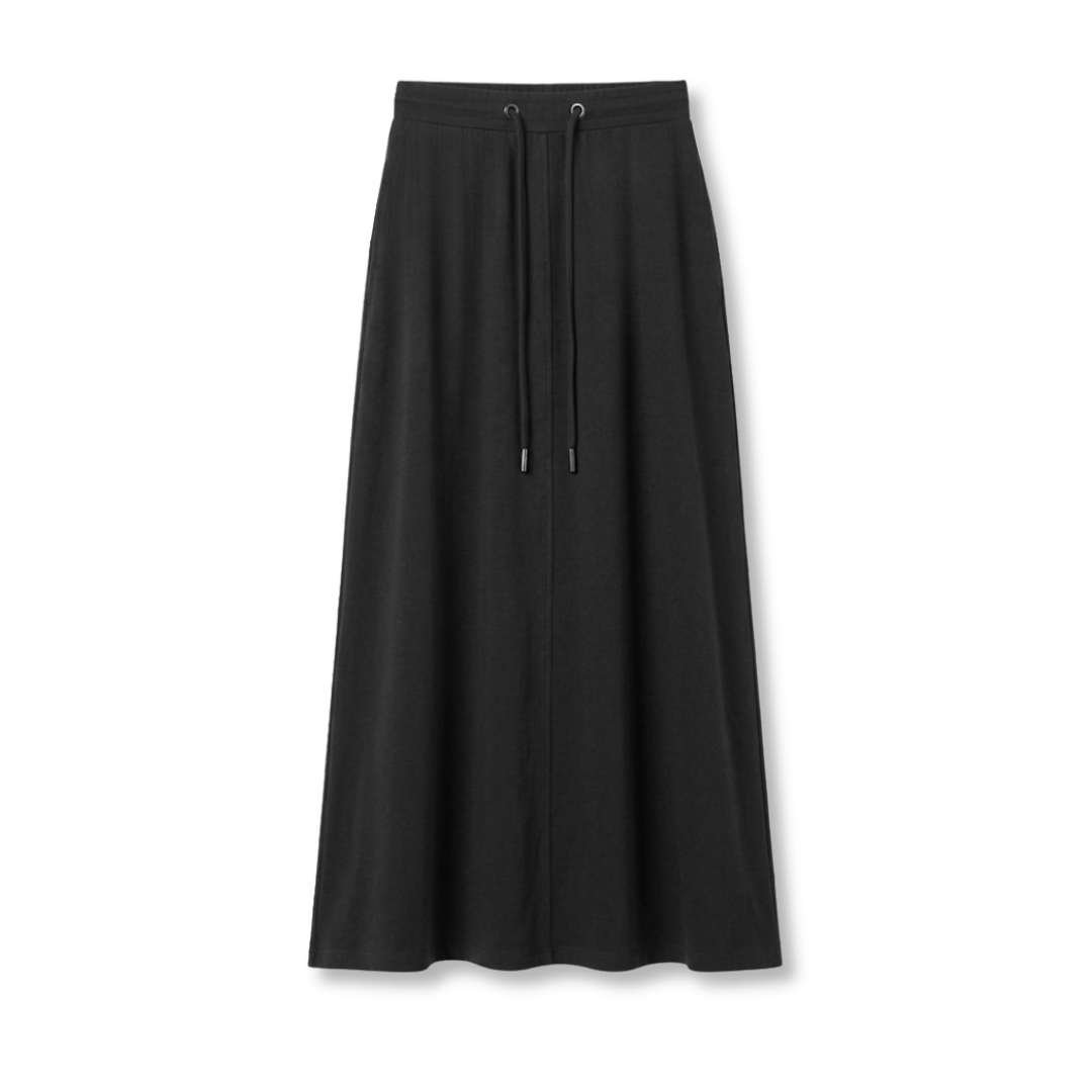 Maxi Camp Skirt with Drawstring - Black
