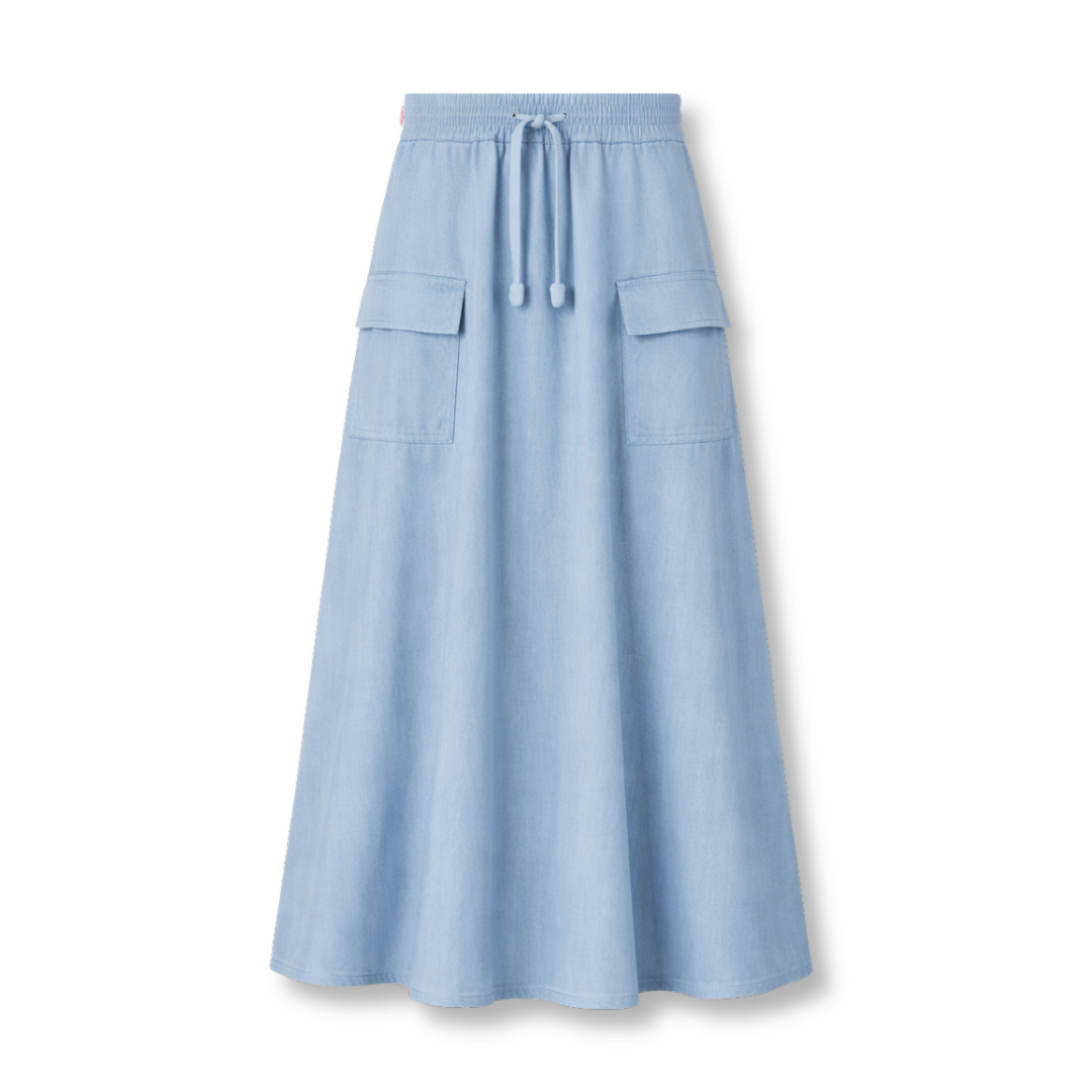 Maxi Cargo Skirt with Drawstring - Light Denim