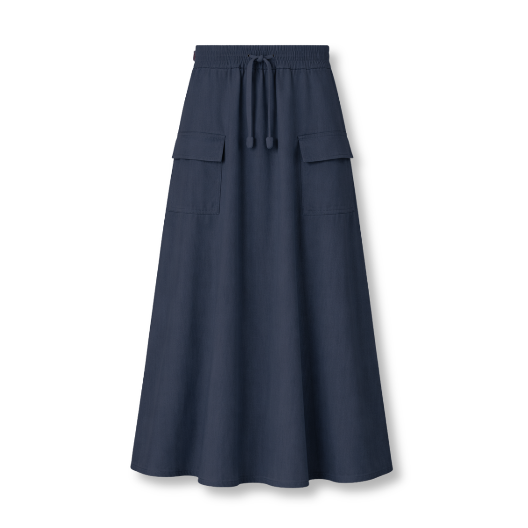 Maxi Cargo Skirt with Drawstring - Dark Denim